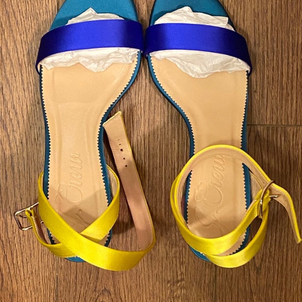 J. Crew Lucie ankle-strap block-heel sandals in colorblock satin - Picture 2 of 10